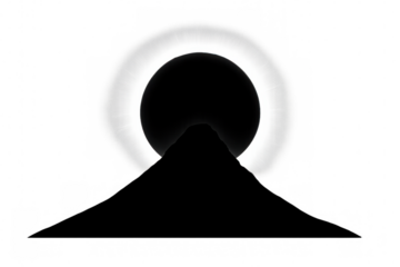 Mountain silhouette with solar eclipse, solar corona, celestial event on transparent background