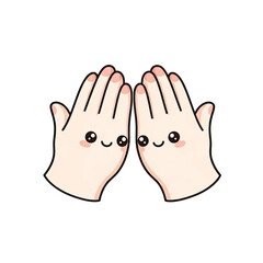 Obraz premium Adorable Pair of Kawaii Cartoon Hands With Smiling Faces and Blushing Cheeks Set Against a Soft Gradient Background Perfect For Children's Book
