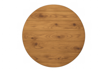Round wooden tabletop with natural grain pattern, hardwood texture background, isolated on transparent background