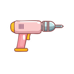 A cartoon illustration of a pink power drill with a yellow grip