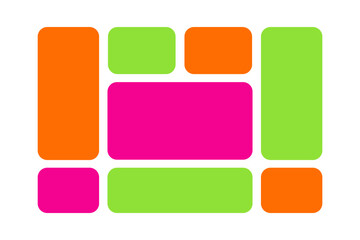 Bento grid layout for web design. Collage, moodboard or business presentation template. Horizontal poster or banner wireframe. Magazine or graphic novel page panel. Vector illustration.