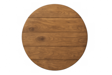 Round wooden board creating a natural textured background, empty plank surface for product display, transparent background with clipping path