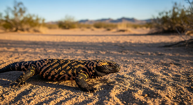 Gila Monster in Desert Habitat- Heloderma suspectum