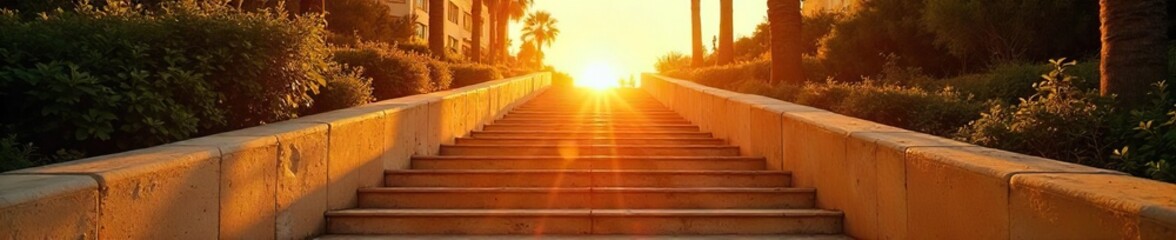 Hollywood Hills Staircase Golden Sunlight, Aspirational Cinematic Location