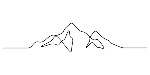 Continuous one line drawing of mountain range landscape template. Adventure winter sports sky and hiking concept. Vector illustration