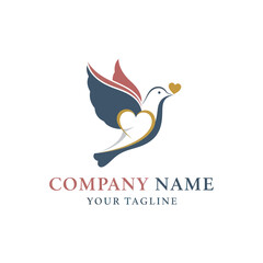 Elegant dove logo with heart symbol representing love and peace for company branding.