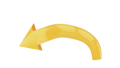 A stylized, glossy, golden arrow curves downwards and to the left, rendered in a vivid, three-dimensional style, suggesting direction and movement