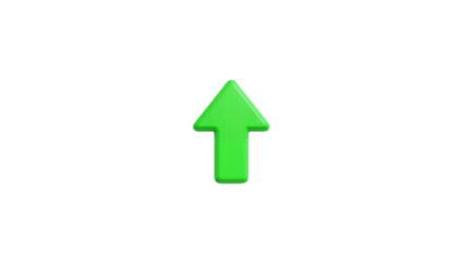 A vibrant green arrow icon pointing upwards, rendered with a subtle 3D effect. This isolated digital graphic on a white background symbolizes growth and success
