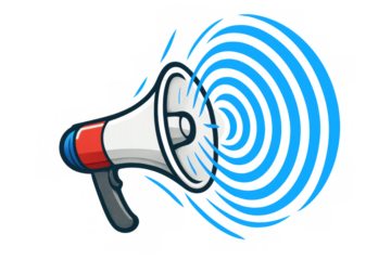 Loudspeaker megaphone broadcasting news and alerts, communicating important political messages with sound waves