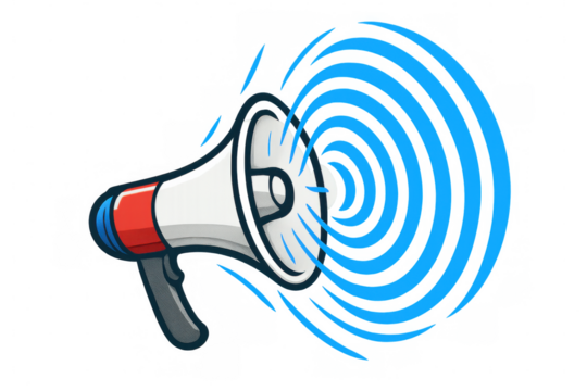 Loudspeaker megaphone broadcasting news and alerts, communicating important political messages with sound waves