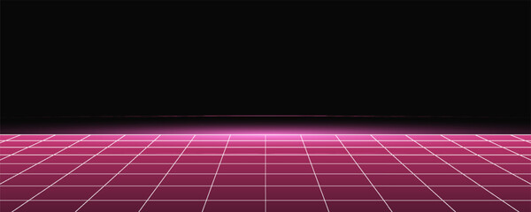 Retro cyberpunk style 80s game scene pixel art 8-bit sci-fi background. glowing neon grid and stars from vintage arcade computer games.