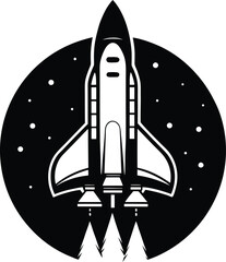 Fototapeta premium Space shuttle silhouette vector, minimal spacecraft launch design, clean aviation and technology icon