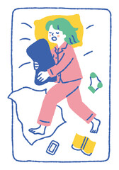 Woman sleeping with a pillow_color