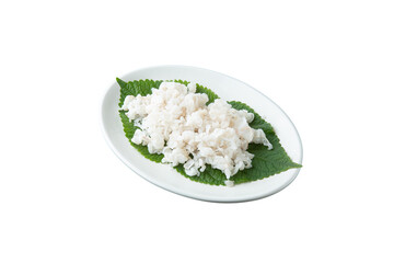 Hanchi sashimi on white plate in png file png 파일의 흰색접시 위에 있는 한치회