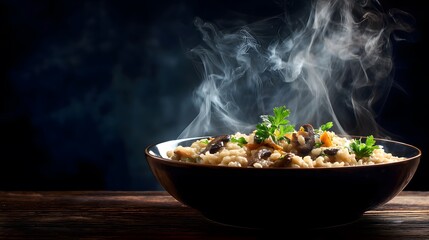 Rich and Creamy Italian Risotto in Moody Restaurant Atmosphere