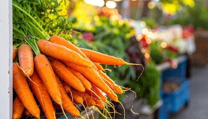 Close-up of freshly harvested orange carrots on display in market