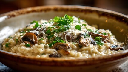Classic Italian Risotto with Mushrooms and Cheese, Perfect Comfort Food Photography