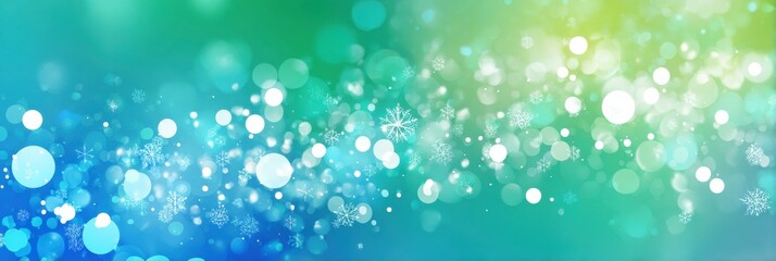 Fototapeta premium Winter Wonderland Scene With Soft Snowflakes and Colorful Bokeh Lights in a Gradient Background