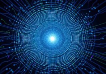 Abstract digital tunnel with glowing light and circuit board design