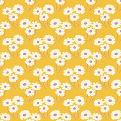 white flowers pattern with yellow background