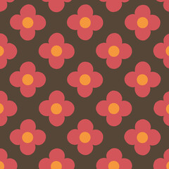 red flowers pattern, hand drawn floral illustration