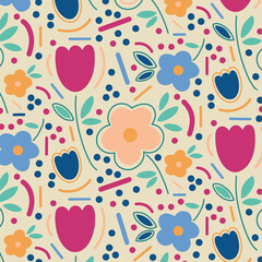 abstract colorful, hand drawing floral pattern