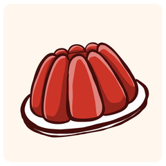 Cartoon Red Jello Dessert on a Serving Plate