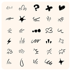 Mixed Black Hand Drawn Doodle Shapes and Elements