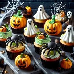 halloween pumpkin set, halloween cupcakes, spooky cupcakes, halloween dessert, halloween treats, halloween party food, halloween bakery, halloween sweets, spooky dessert, halloween food, halloween cel