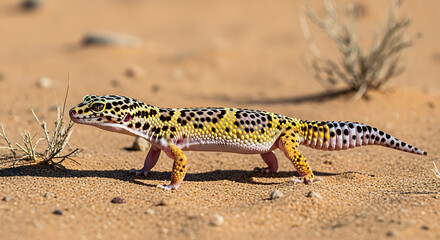 Obraz premium Leopard Gecko on Sand- Eublepharis macularius