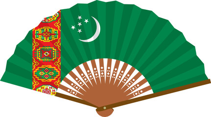 NIS諸国　トルクメニスタン　扇子　和風　国旗