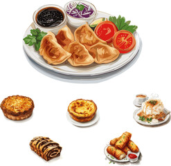 Cuisines from Qatar and Portugal, set of country cuisines