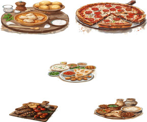 American and Saudi Arabian cuisine in color style no background