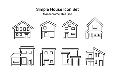 細い線のシンプルな家のモノクロアイコンセット
