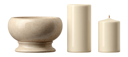 Elegant Minimalist Ceramic Bowl and Candles on Transparent Background