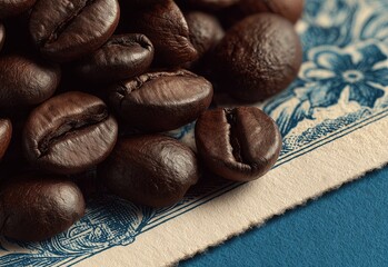 Ripe coffee beans on a light background.