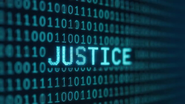 Digital justice metaphors ethical messaging about privacy law cybersecurity and technology binary code exploring data protection and digital code