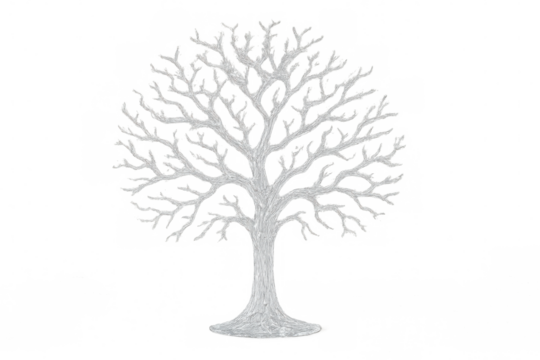 Bare tree silhouette drawn with white texture, depicting a winter or cold season motif. Transparent background