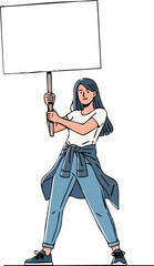Woman Holding Blank Protest Sign Illustration. inspiration illustration concept design creative background style inspiration
