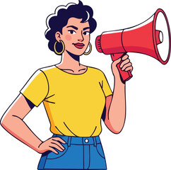 Woman Holding Megaphone Announcing Illustration. style inspiration illustration concept design creative background style inspiration