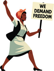 Woman Protesting Demanding Freedom with Raised Fist. illustration concept design creative background style inspiration