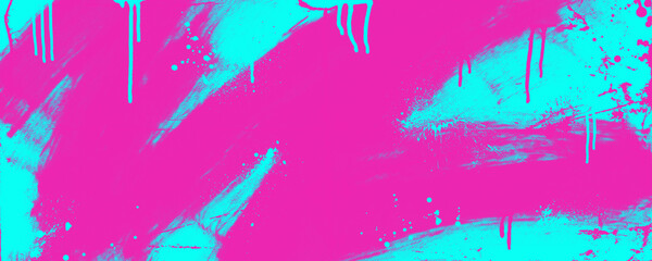 Neon pink blue punk background with graffiti splatters and drips. Colorful trendy grunge banner bg. Hand drawn drip border, vector distressed effect with halftone brush strokes and spraypaint. © Anastasiia Hevko