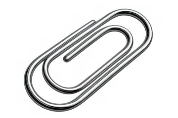 Durable silver metal paper clip, a staple item for organizing business and school paperwork, with a clear backdrop