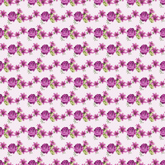 Seamless Purple Rose Floral Pattern with Green Leaves on Pastel Background