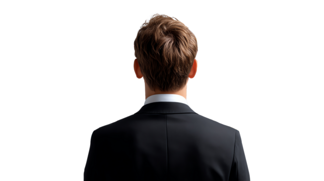 Man in a black suit. A business professional, facing away. Perfect for corporate and business themes.