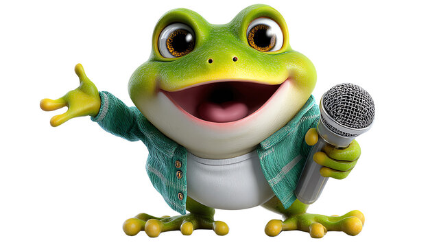 Singing Frog: A charming and animated frog, poised with a microphone, ready to sing a joyful tune and entertain.