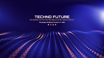 Techno future where systems become sentient concept. Forecast intelligence bloom event, digital data flow graphic background.