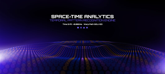 Obraz premium Digital wave pattern for space-time analytics. Abstract temporal pattern recognition engine with data visualization graphic. Technology background for science and future computing.