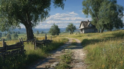 rural landscape with house in the background