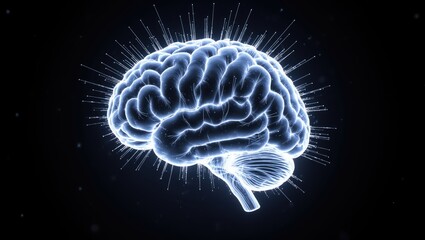Obraz premium Luminous Brain with Radiating Neural Pathways in Cosmic Space